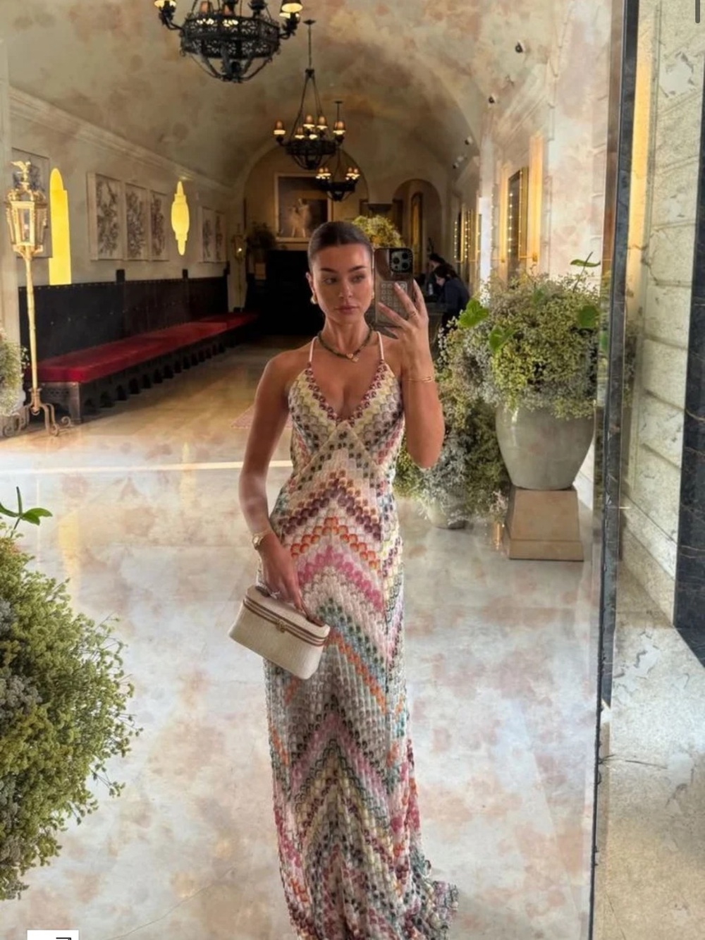 Multicolor Chevron Halter Maxi Dress - Elegant Women's Wedding Guest Dress